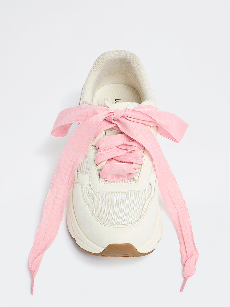 LUNA BLU Pink and White Ribbon Shoelaces - Pack of 2