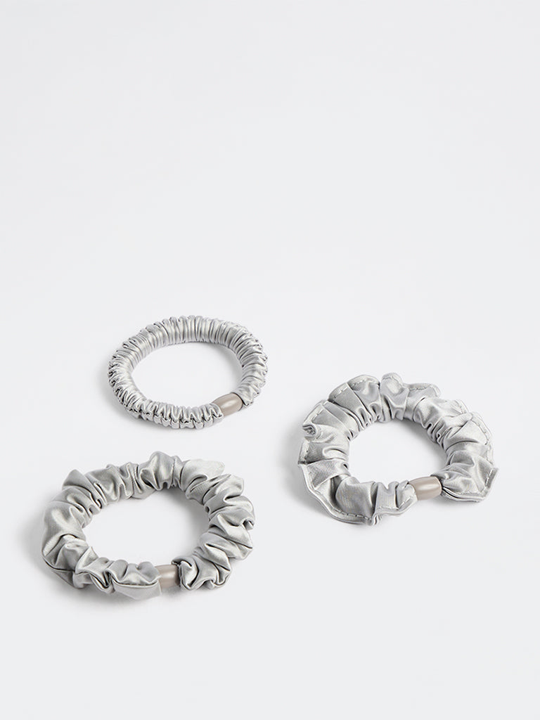 Westside Accessories Silver Satin Scrunchies - Pack of 3