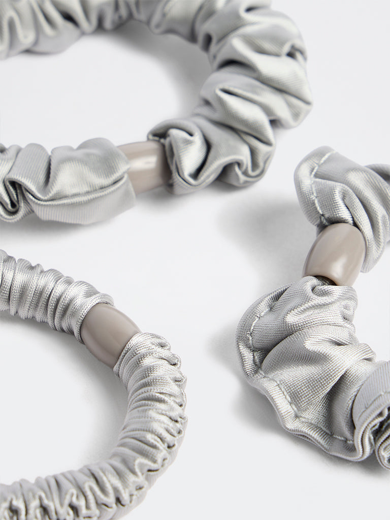 Westside Accessories Silver Satin Scrunchies - Pack of 3