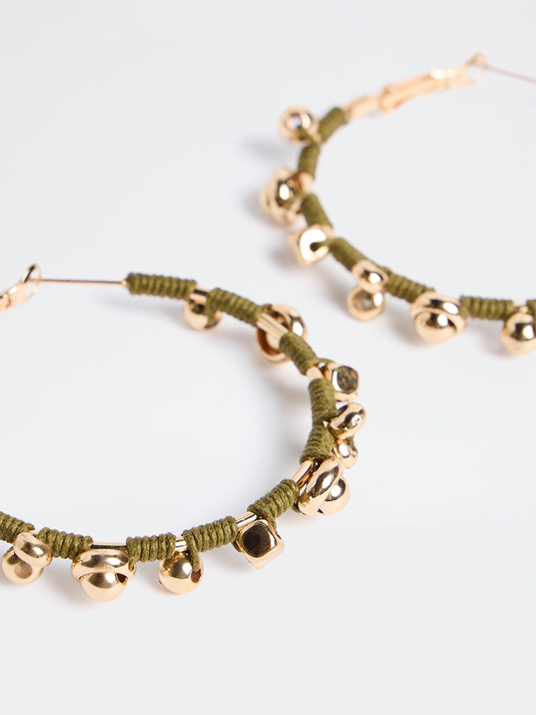 Westside Accessories Olive Beaded Cord Hoop Earrings