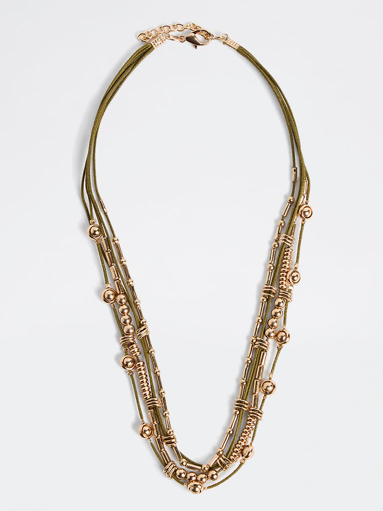 Westside Accessories Olive and Gold Metal and Cord Necklace