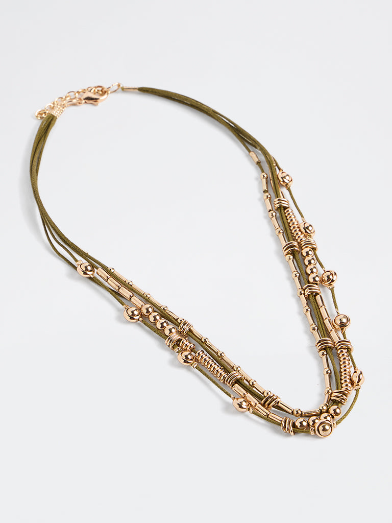 Westside Accessories Olive and Gold Metal and Cord Necklace