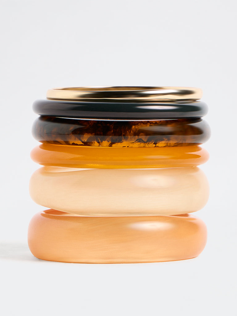 Westside Accessories Multicolour Resin and Metal Bangles - Pack of 6
