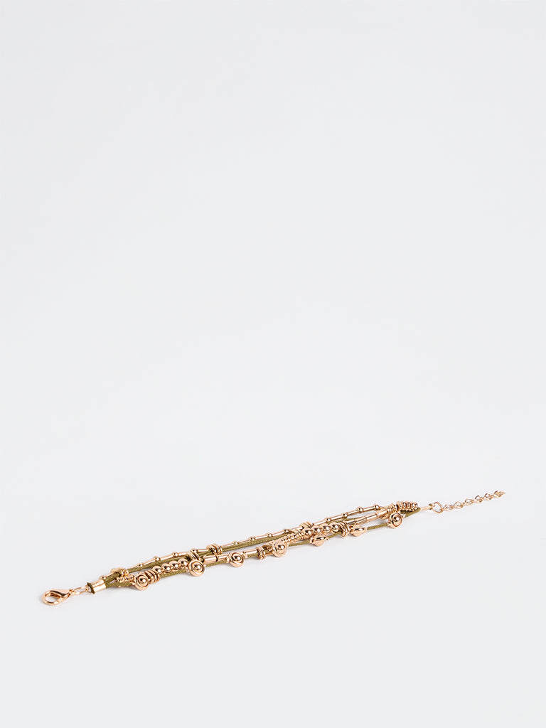 Westside Accessories Olive and Gold Cord-Detail Multi-Strand Bracelet
