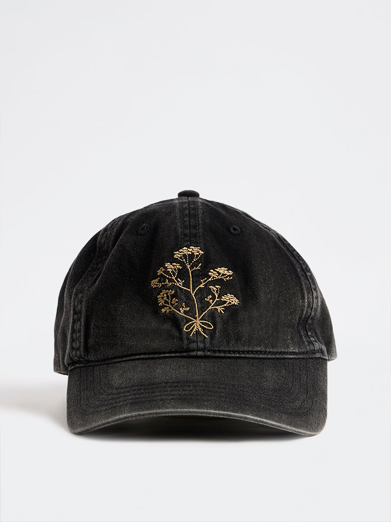 Westside Accessories Charcoal Floral Embroidered Cap