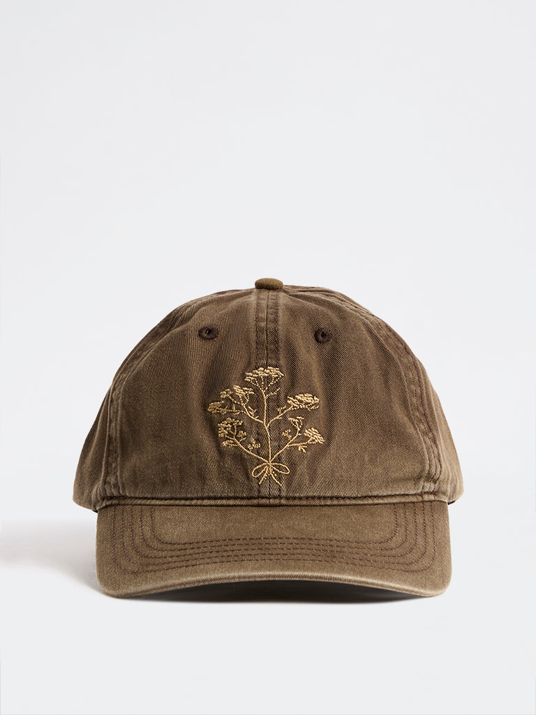 Westside Accessories Khaki Floral Embroidered Cap