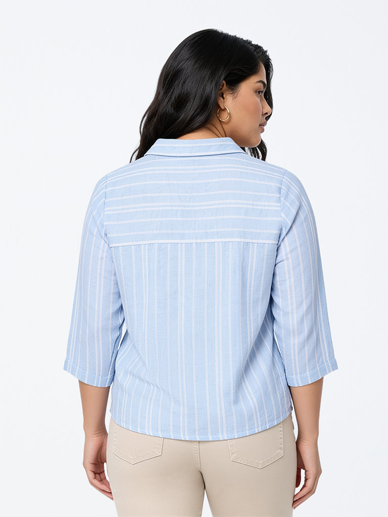 Gia Light Blue Floral Embellished Cotton-Blend Blouse