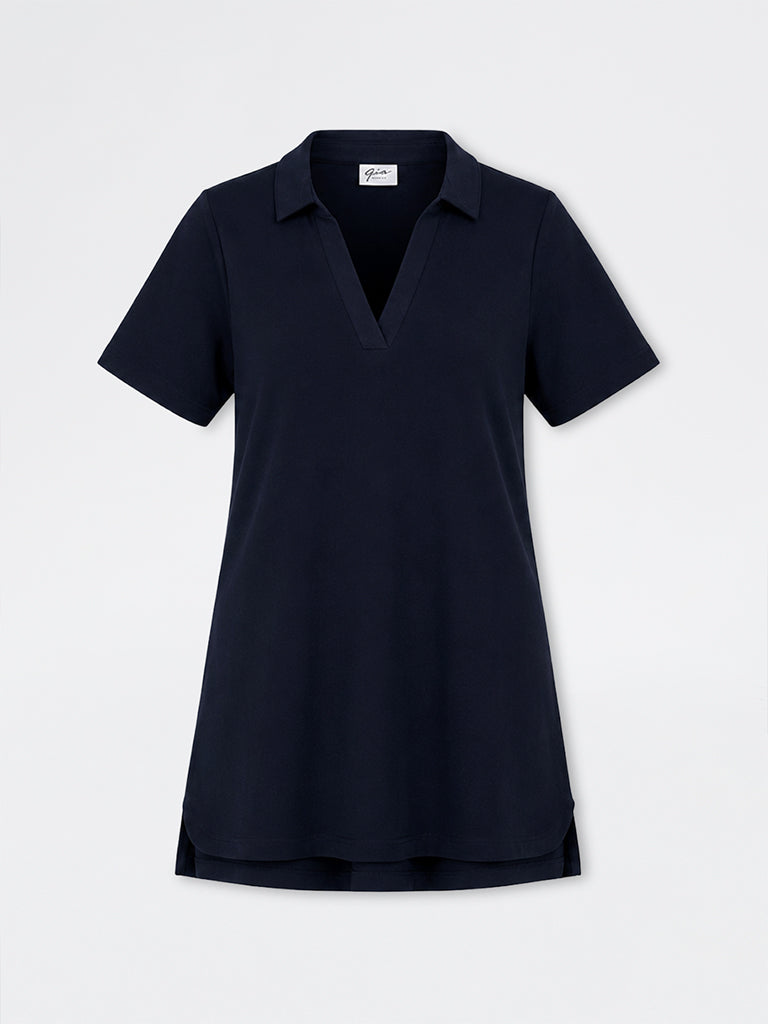 Gia Navy Solid Cotton A-Line Dress