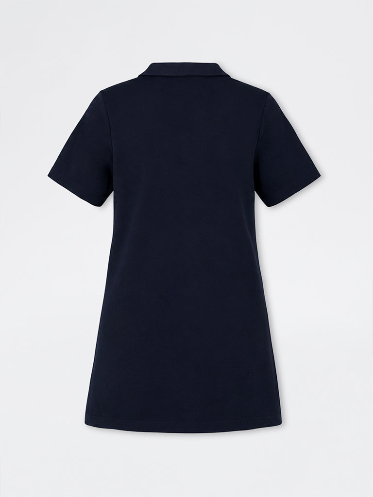 Gia Navy Solid Cotton A-Line Dress