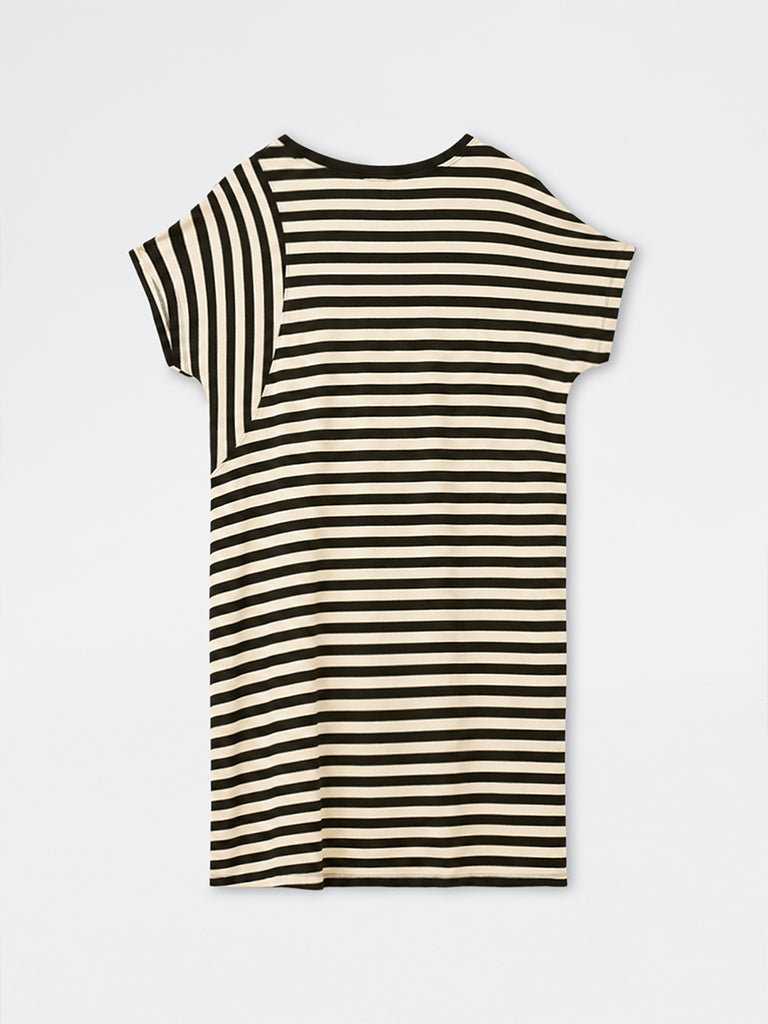 Gia Black and Off-White Striped Straight Dress
