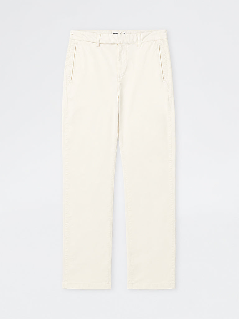 Ascot Off-White Solid Relaxed-Fit Mid-Rise Cotton-Blend Chinos
