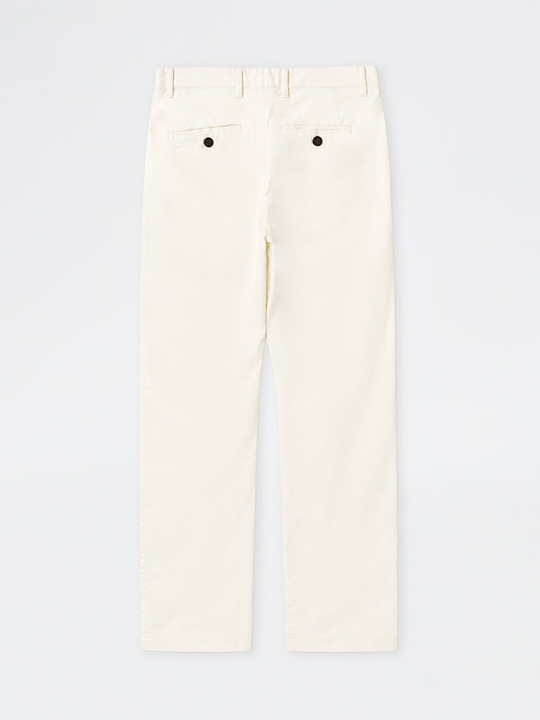 Ascot Off-White Solid Relaxed-Fit Mid-Rise Cotton-Blend Chinos
