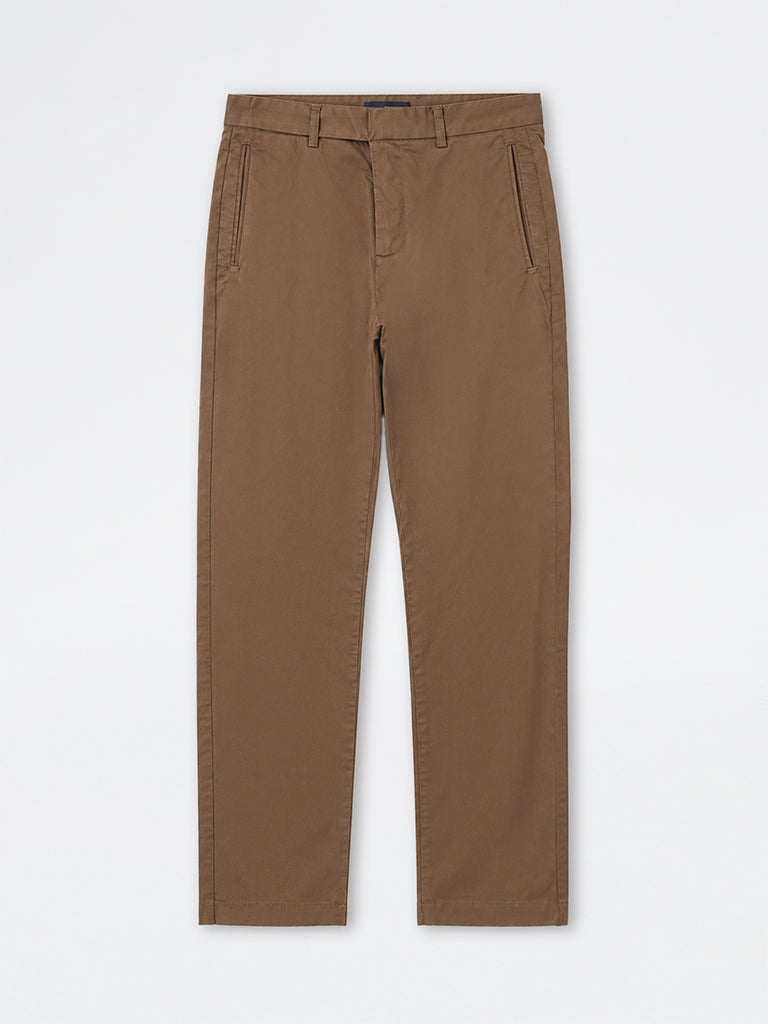 Ascot Brown Solid Relaxed-Fit Mid-Rise Cotton-Blend Chinos