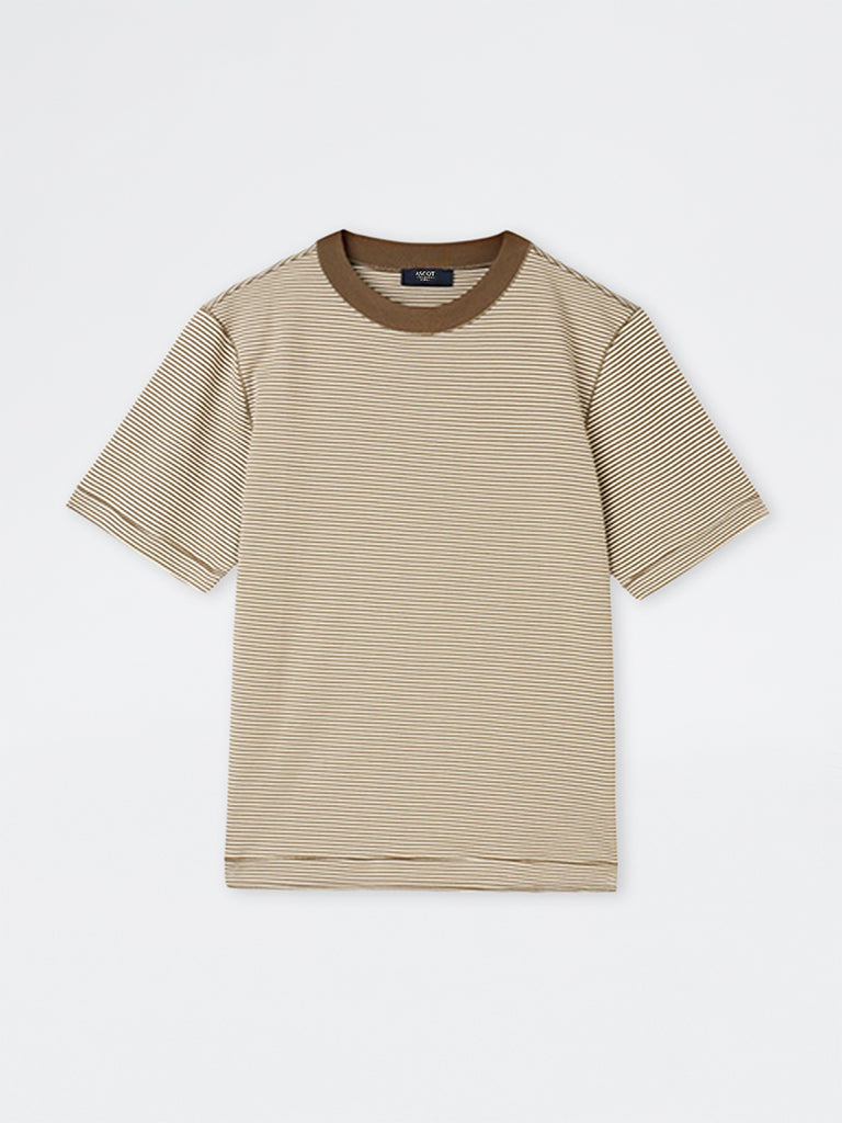 Ascot Brown Striped Relaxed-Fit Cotton T-Shirt