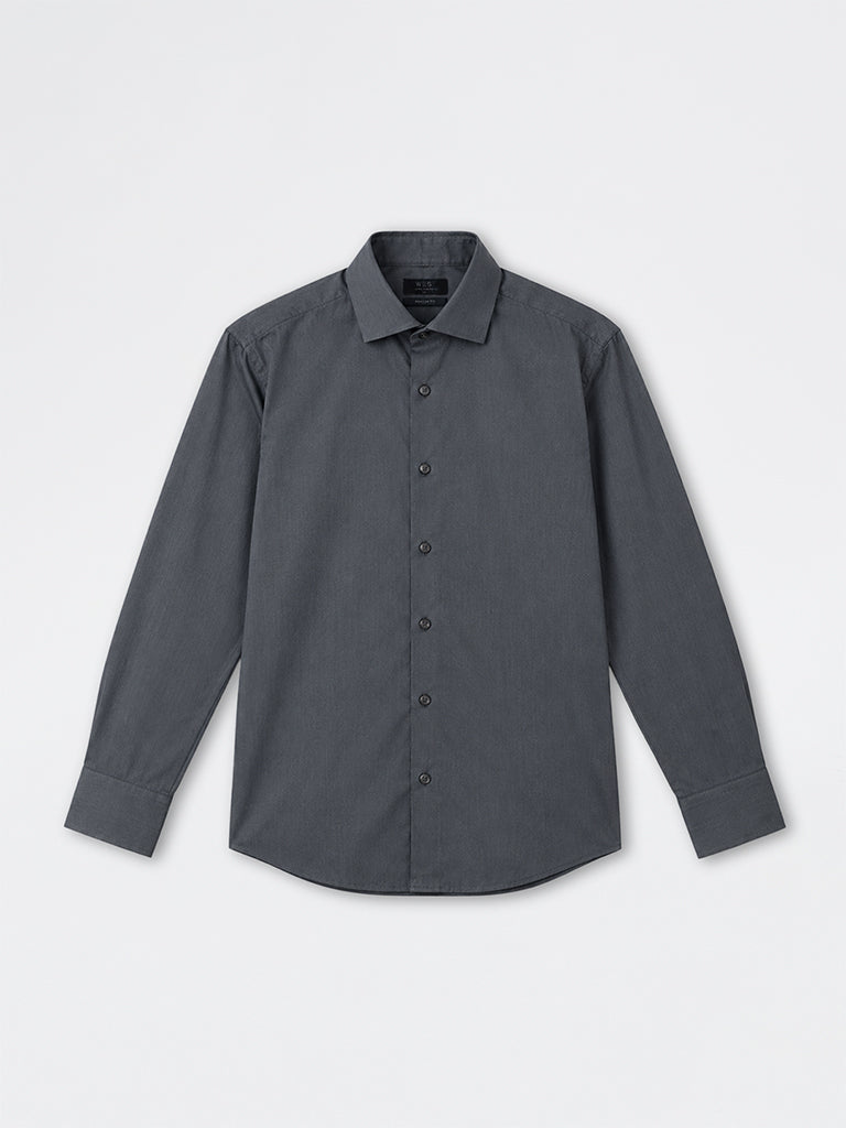 WES Formals Charcoal Solid Ultra-Slim Fit Cotton-Blend Shirt
