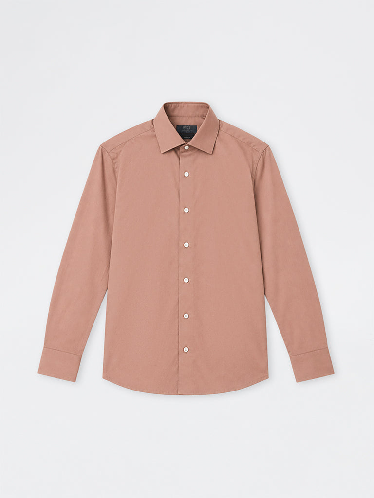 WES Formals Dusty Pink Solid Ultra-Slim Fit Cotton-Blend Shirt