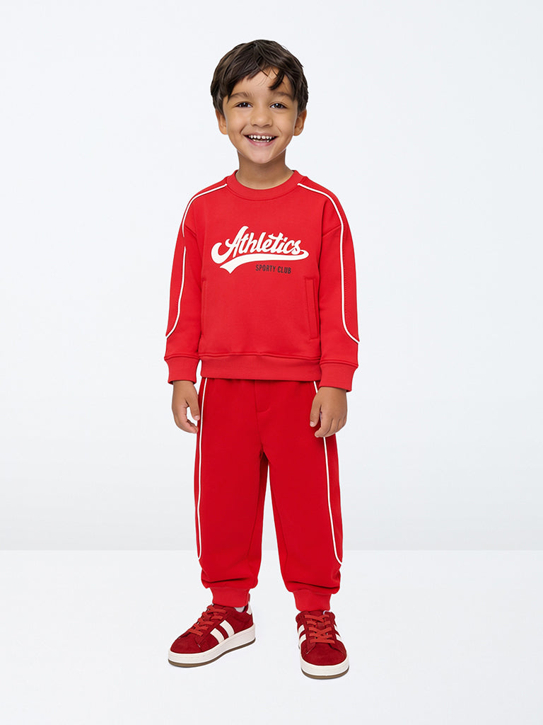 HOP Kids Boys Red Text Design Sweatshirt and Joggers Set