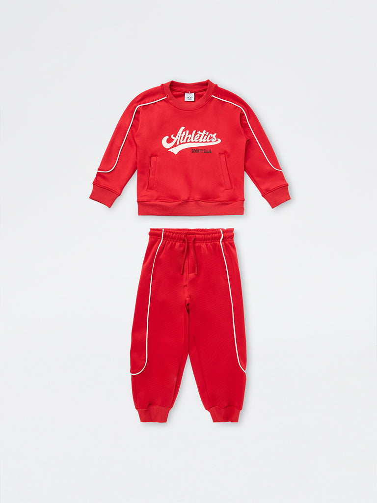 HOP Kids Boys Red Text Design Sweatshirt and Joggers Set