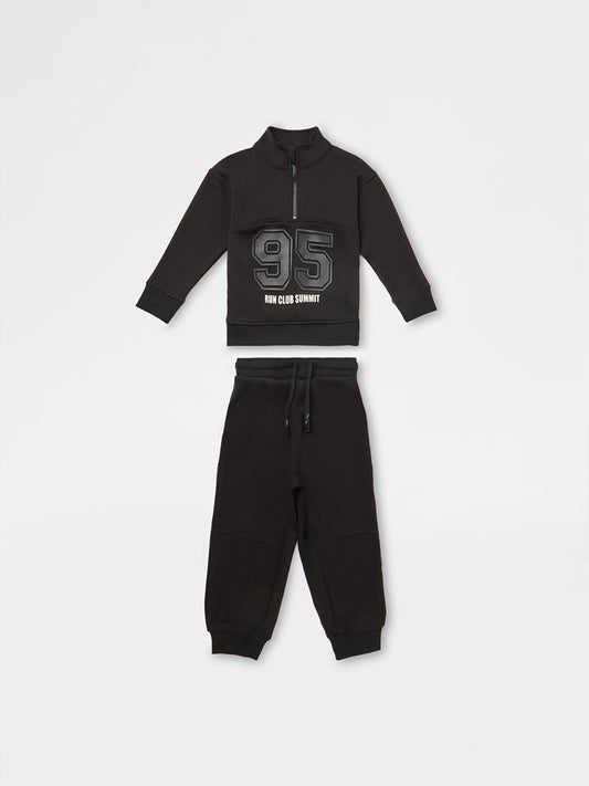 HOP Kids Boys Black Printed Sweatshirt with Joggers Set