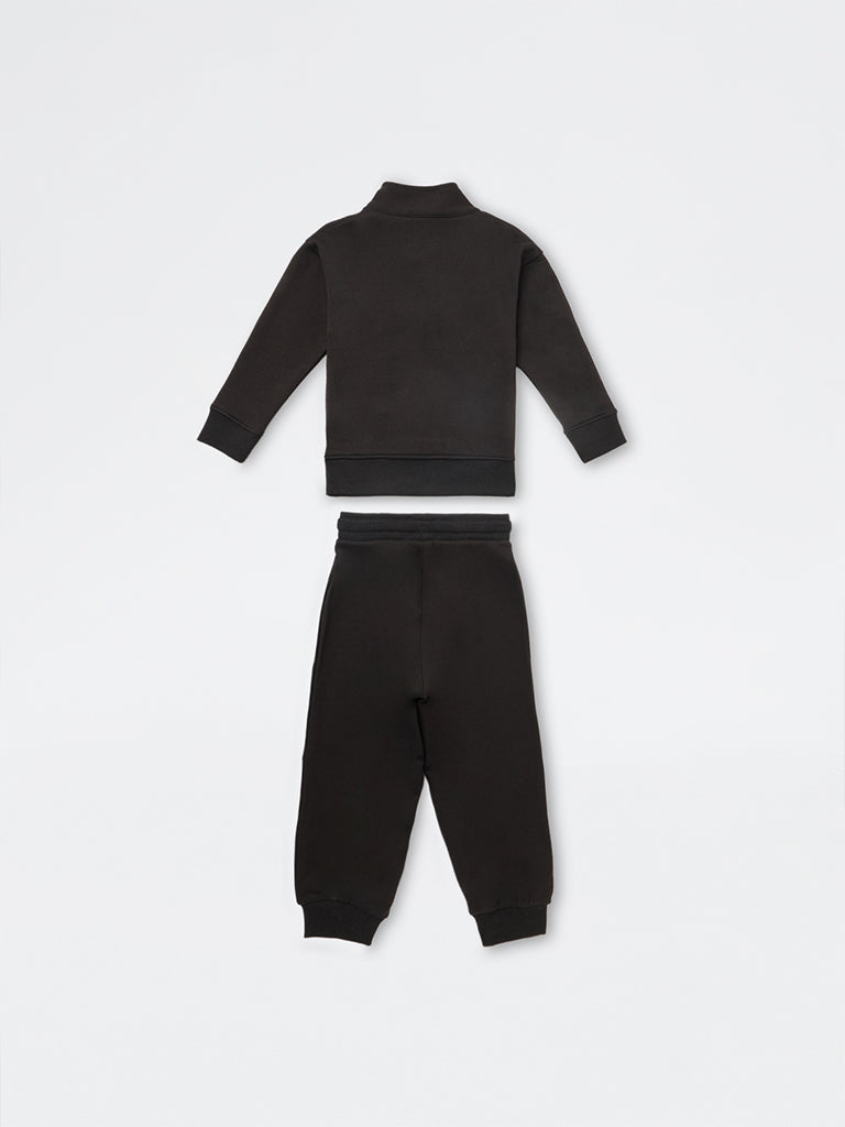 HOP Kids Boys Black Printed Sweatshirt with Joggers Set