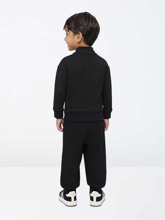 HOP Kids Boys Black Printed Sweatshirt with Joggers Set