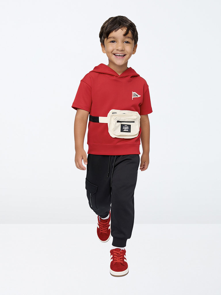 HOP Kids Boys Black Solid Mid-Rise Baggy-Fit Joggers