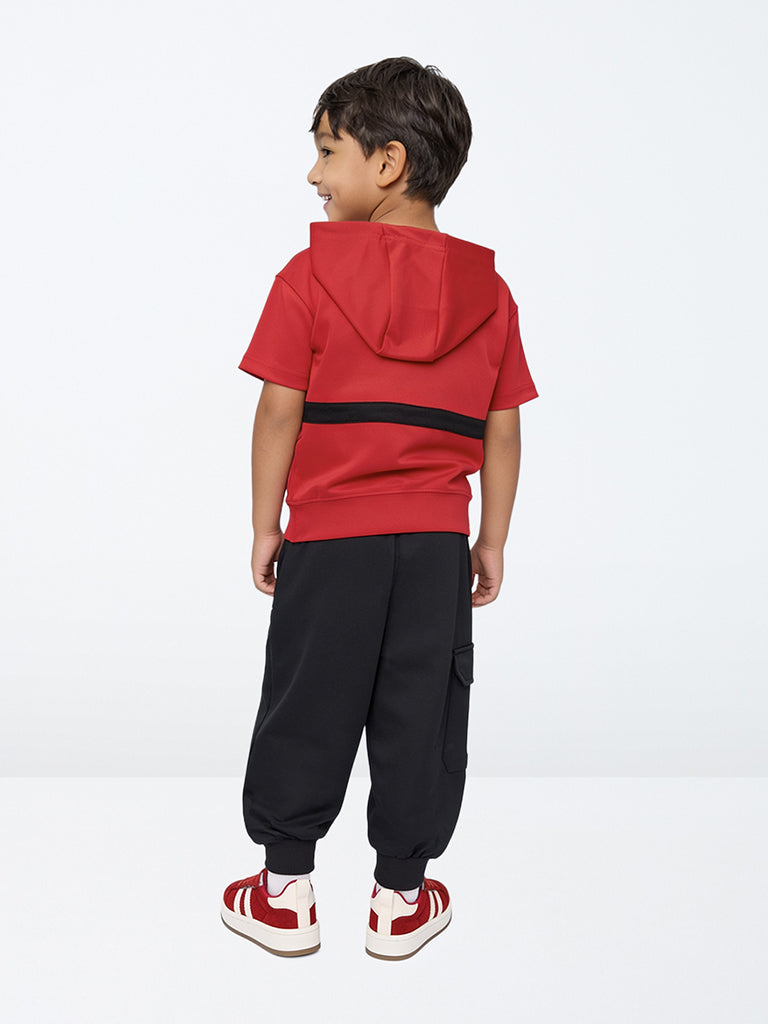 HOP Kids Boys Black Solid Mid-Rise Baggy-Fit Joggers