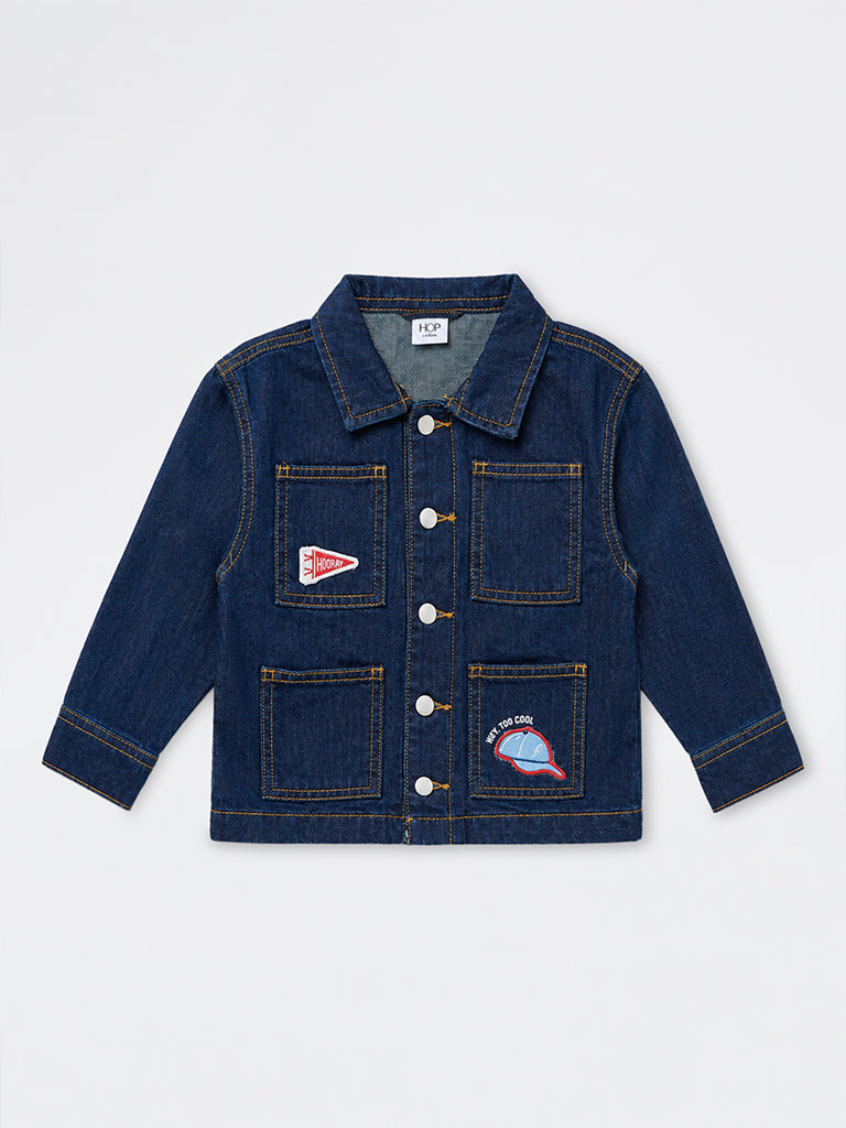 HOP Kids Boys Dark Blue Patch-Detail Denim Jacket