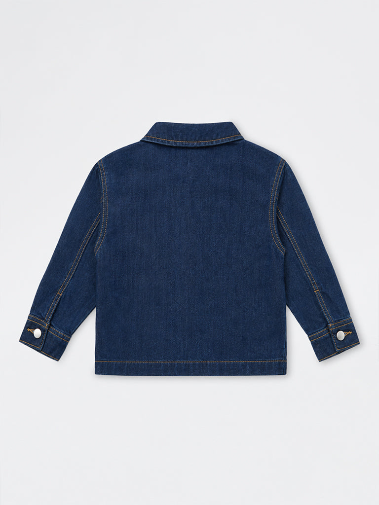 HOP Kids Boys Dark Blue Patch-Detail Denim Jacket