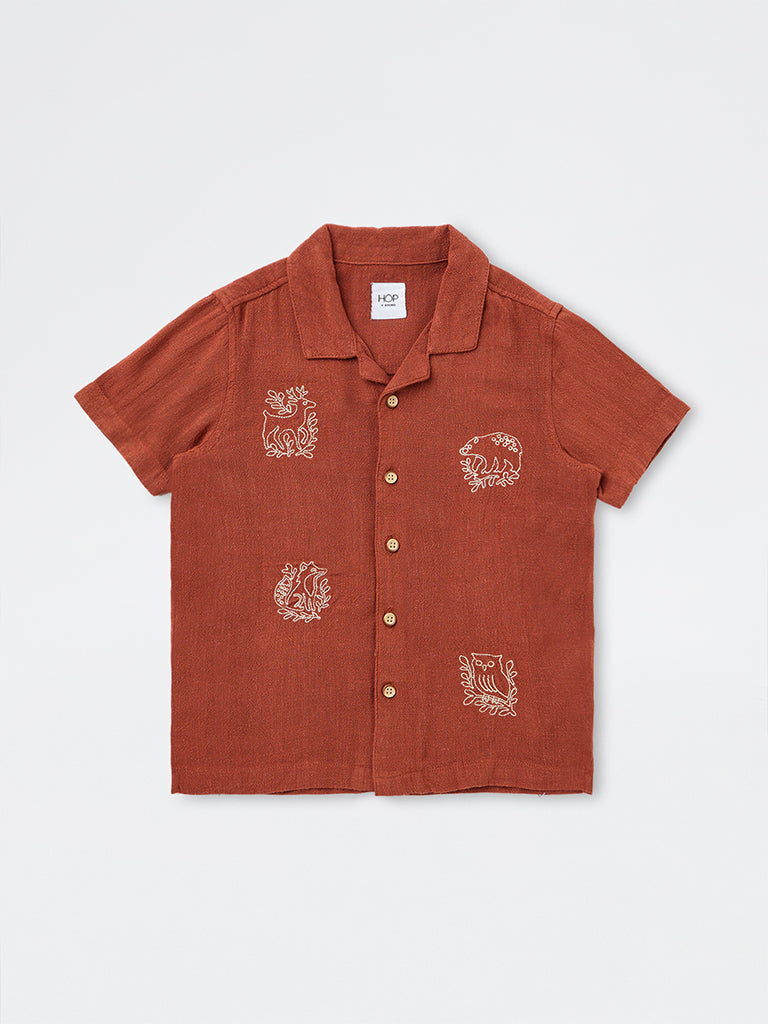HOP Kids Boys Rust Embroidered Shirt