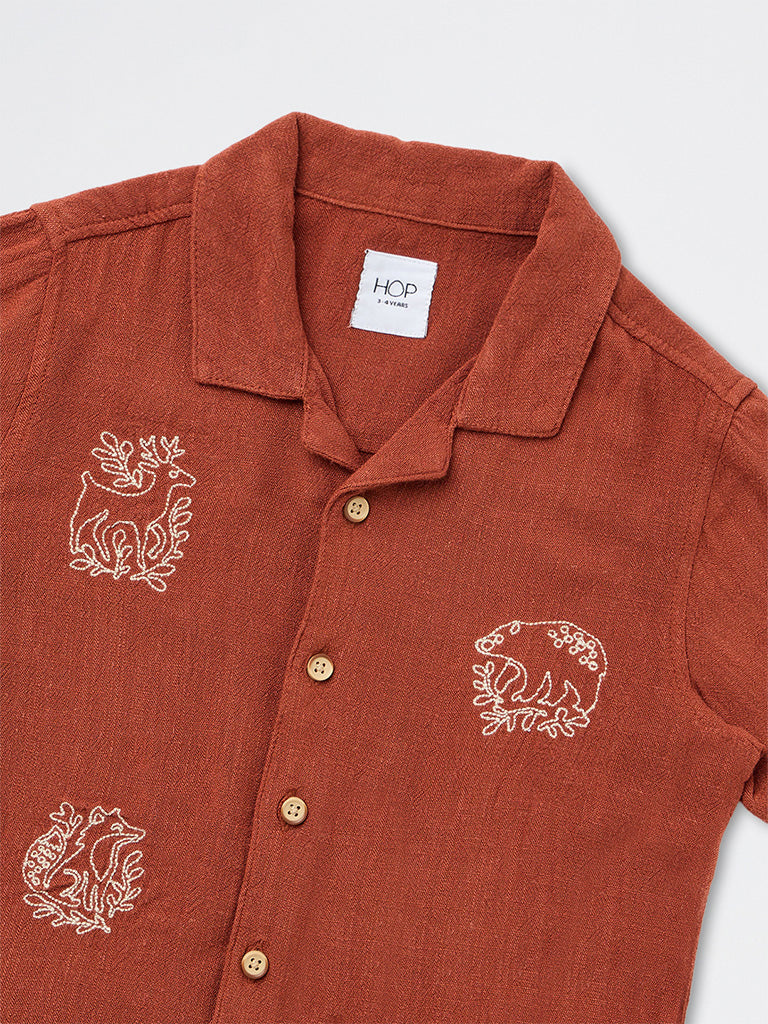 HOP Kids Boys Rust Embroidered Shirt