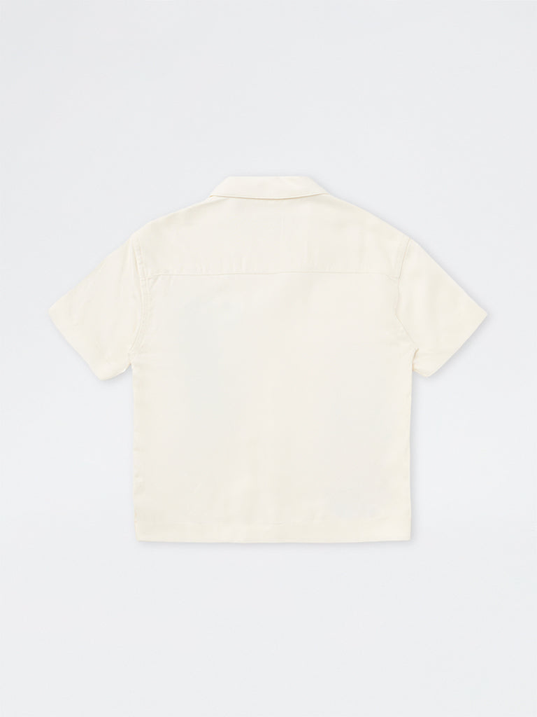 HOP Kids Boys Ivory Baseball-Theme Resort-Fit Shirt