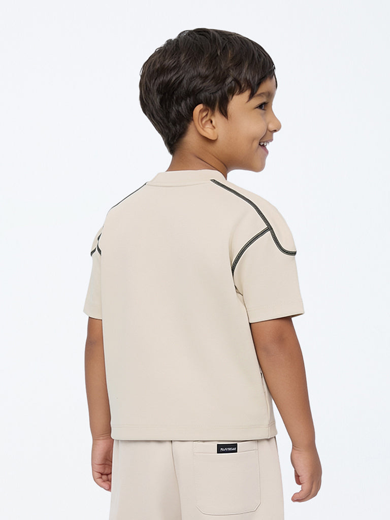 HOP Kids Boys Beige Pocket-Detailed T-Shirt