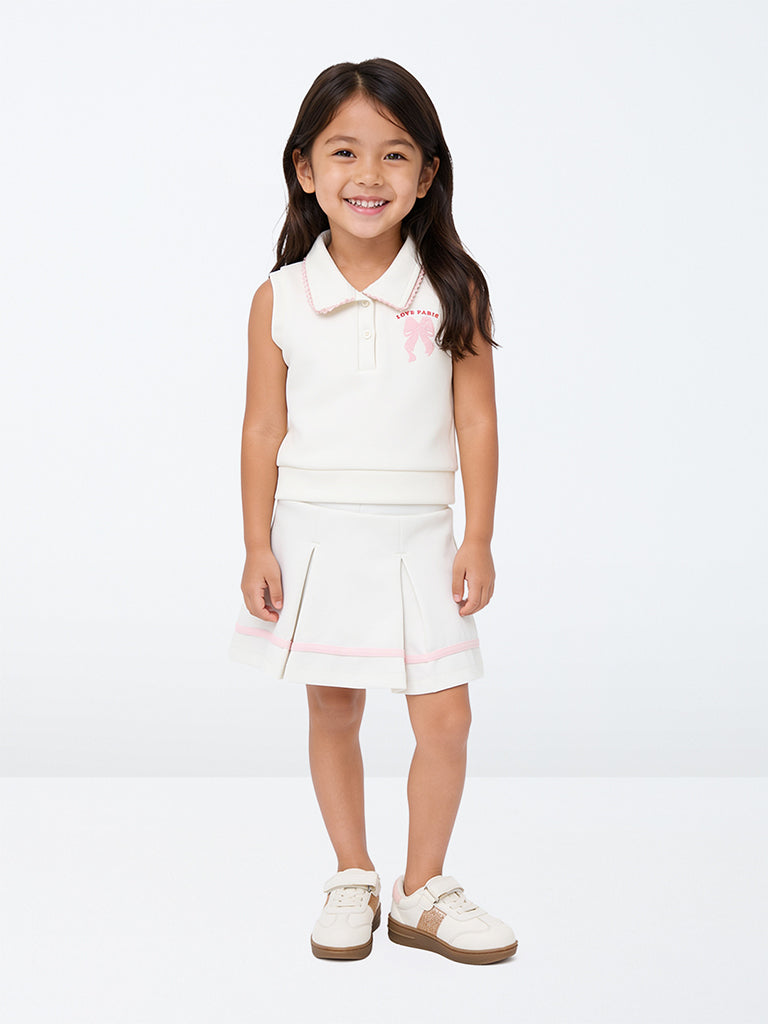 HOP Kids Girls White Bow-Detail Polo Top and Skirt Set