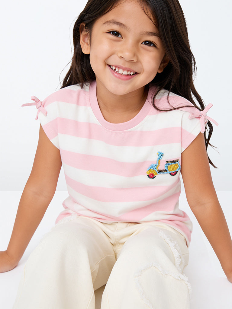 HOP Kids Girls Pink Striped Cotton Top