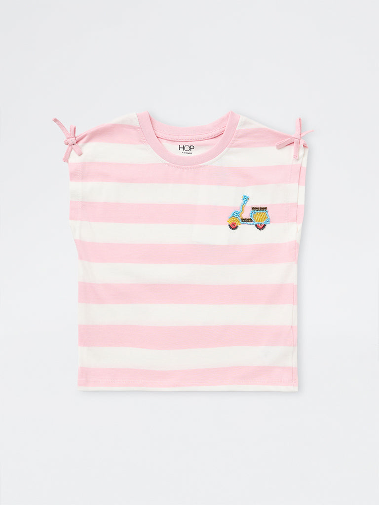 HOP Kids Girls Pink Striped Cotton Top