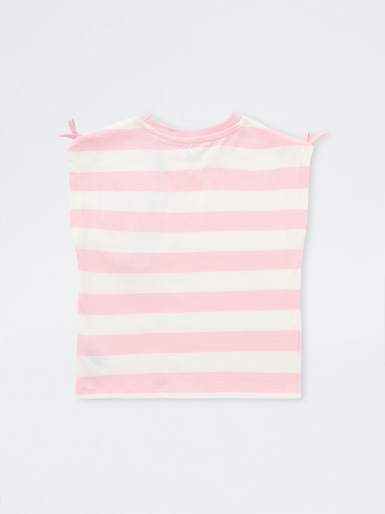 HOP Kids Girls Pink Striped Cotton Top