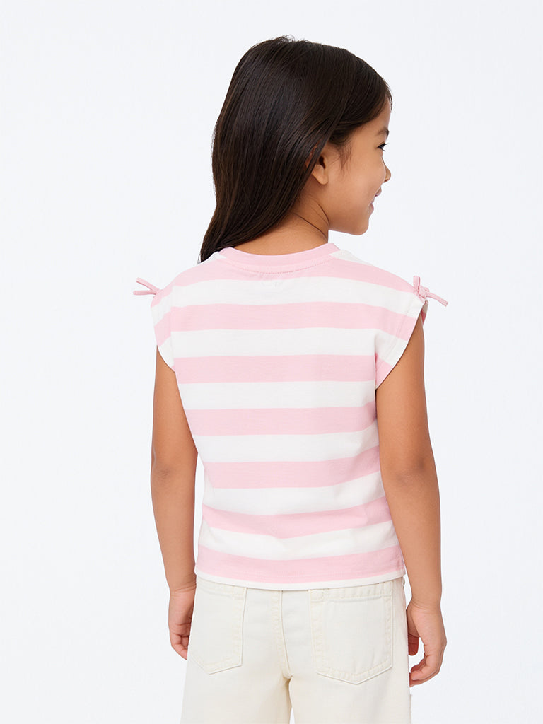 HOP Kids Girls Pink Striped Cotton Top