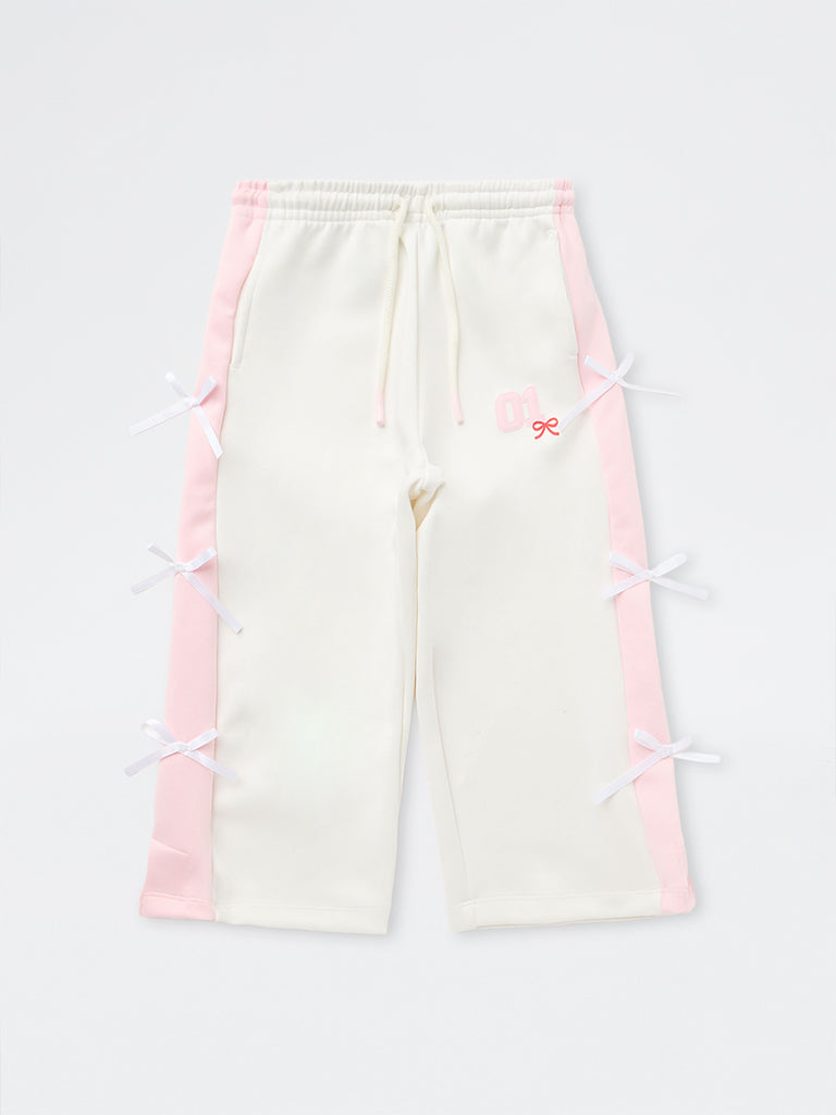 HOP Kids Girls Off-White Bow-Detail High-Rise Pants