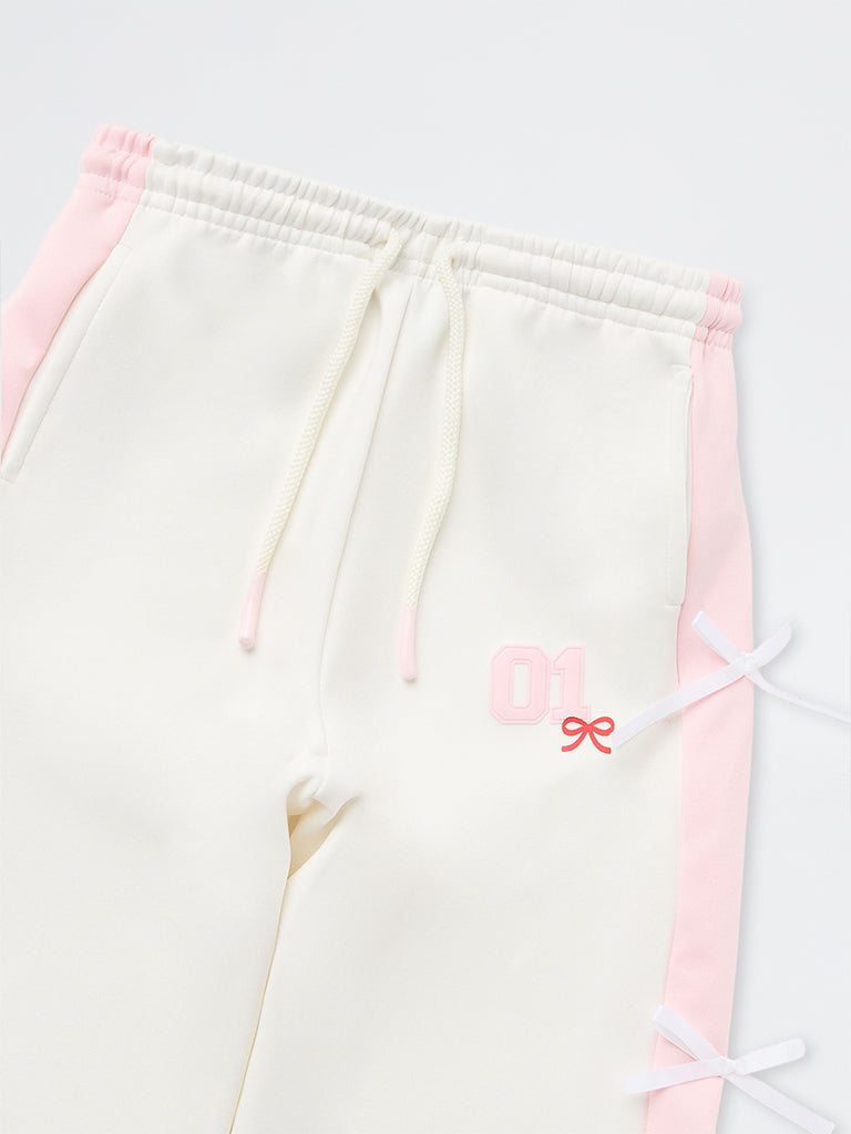 HOP Kids Girls Off-White Bow-Detail High-Rise Pants