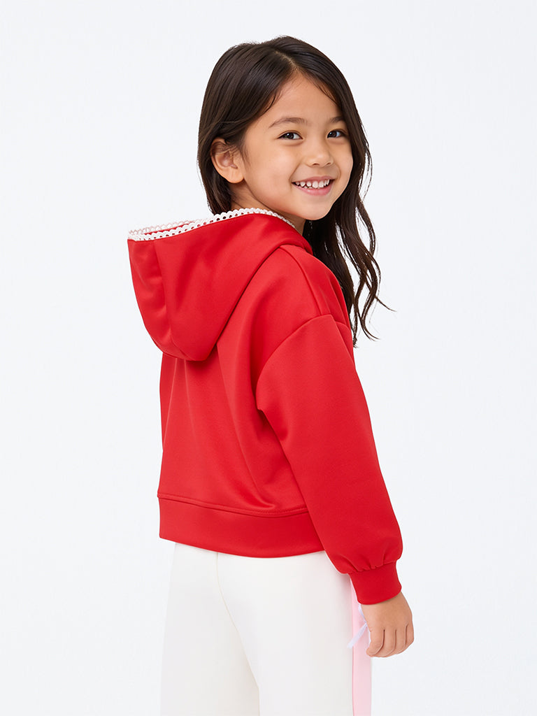 HOP Kids Girls Red Printed Hooded Sweatshirt
