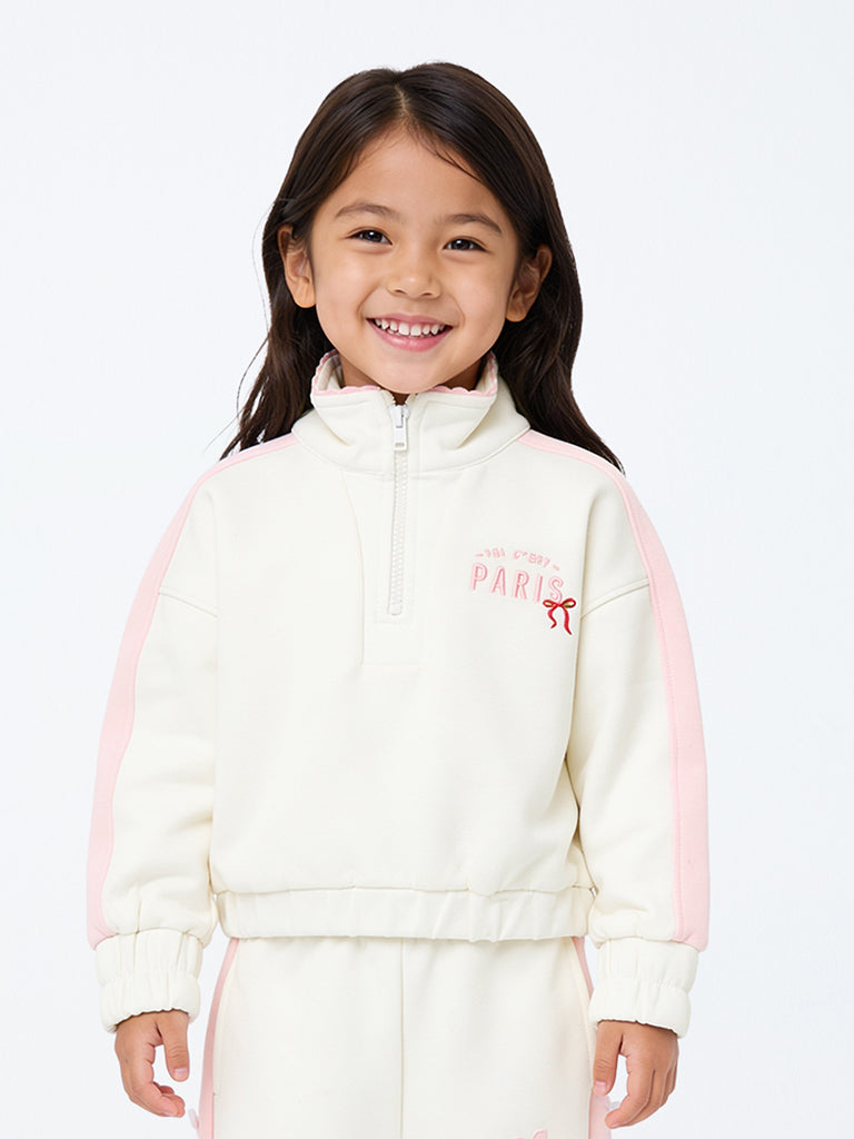 HOP Kids Girls Off-White Typographic Quarter-Zip Sweatshirt