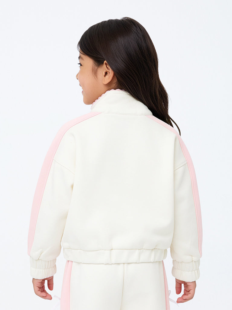 HOP Kids Girls Off-White Typographic Quarter-Zip Sweatshirt