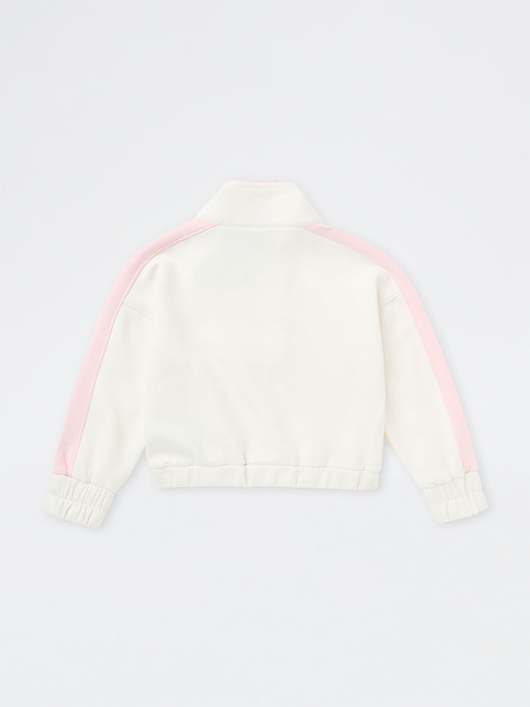 HOP Kids Girls Off-White Typographic Quarter-Zip Sweatshirt