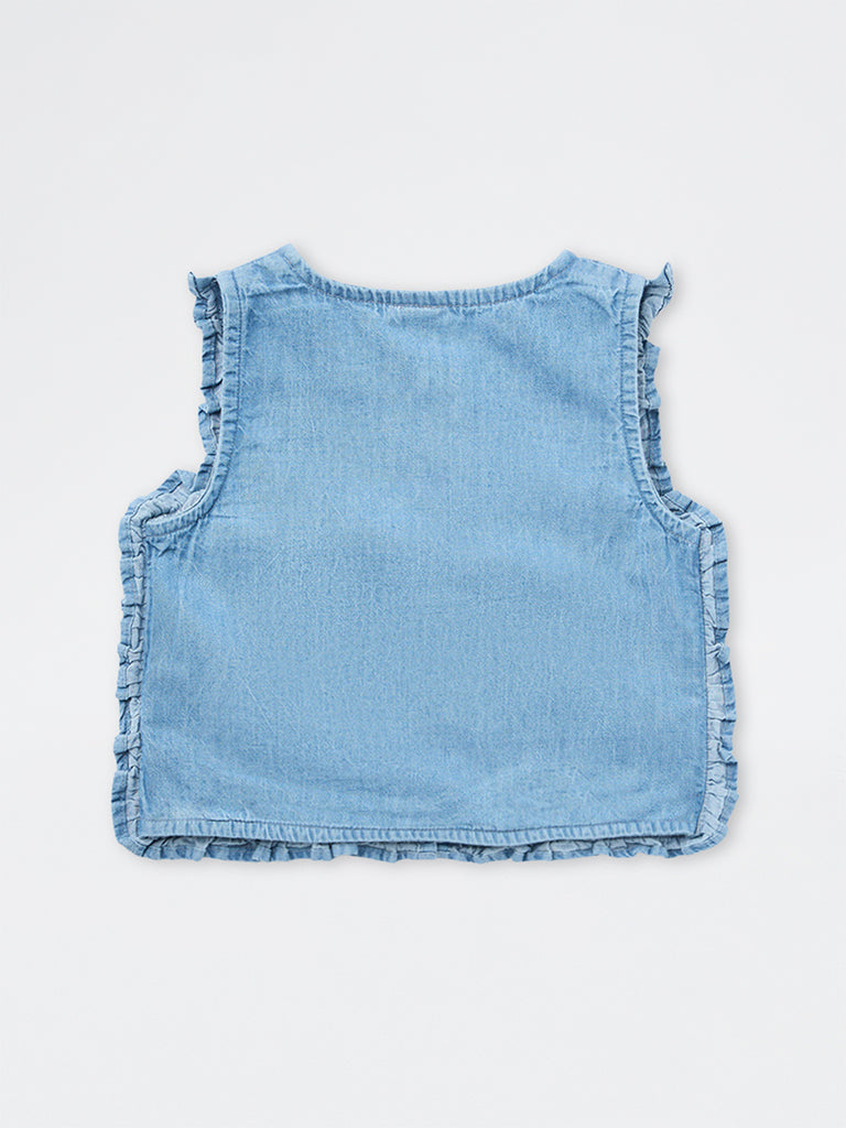 HOP Kids Girls Blue Bow Detailed Denim Top