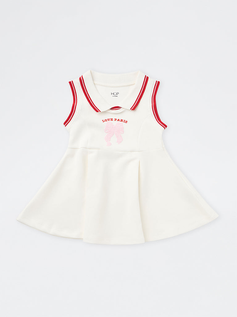 HOP Kids Girls Off-White Printed Tennis Dress