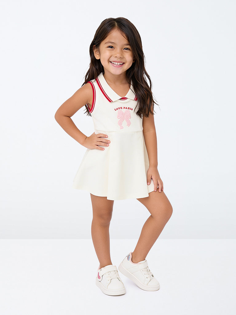 HOP Kids Girls Off-White Printed Tennis Dress