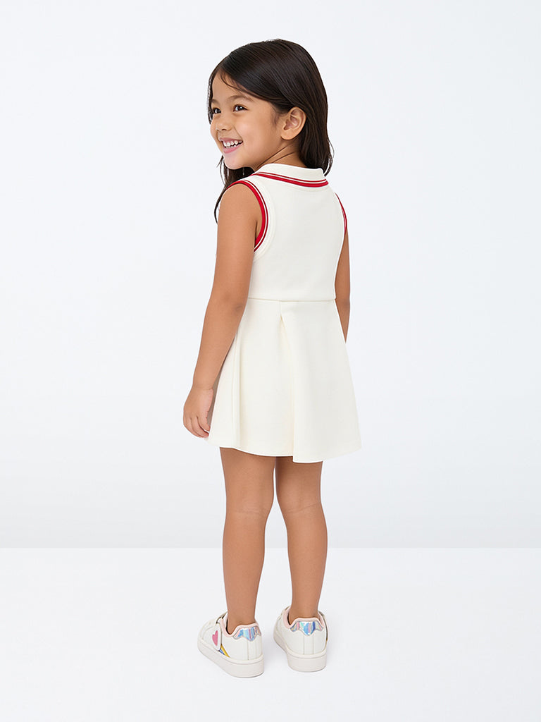 HOP Kids Girls Off-White Printed Tennis Dress