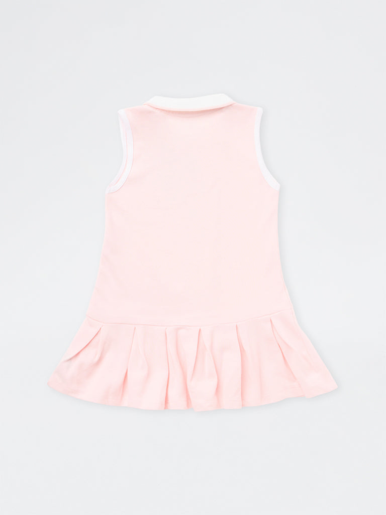 HOP Kids Girls Pink Embroidered Cotton Tennis Dress