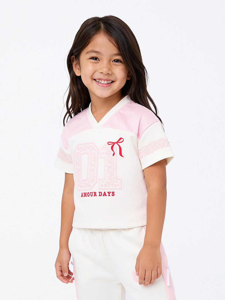 HOP Kids Girls Light Pink Numerical Design T-Shirt